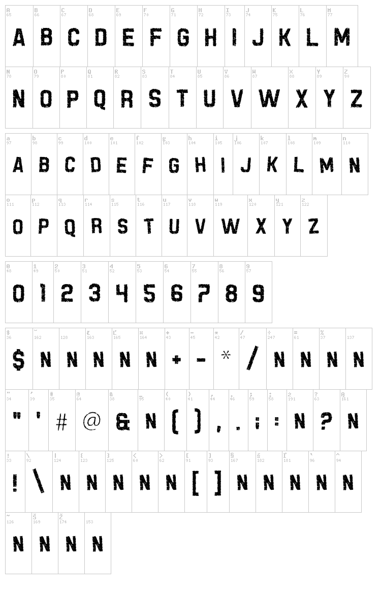 Grunge Tank font map